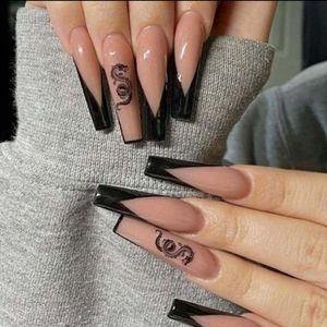 French Press on Nails Long Acrylic Fake Nails 24 pcs